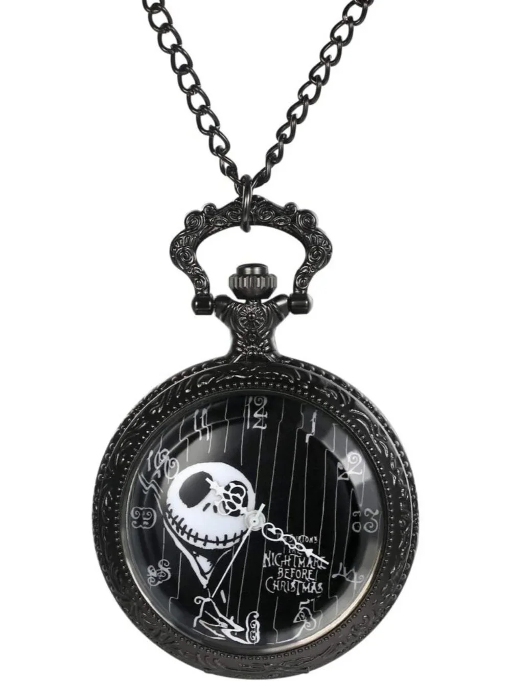 Unisex Black Analog Christmas Antique Quartz Pendant Chain Necklace Pocket Watch